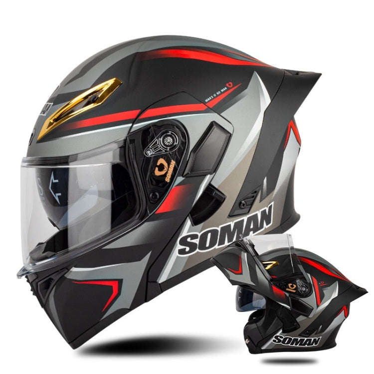 SOMAN Motorcycle Dual Lens Riding Peel-Off Full Coverage Helmet, Size: XXL(Red Gray Vision)