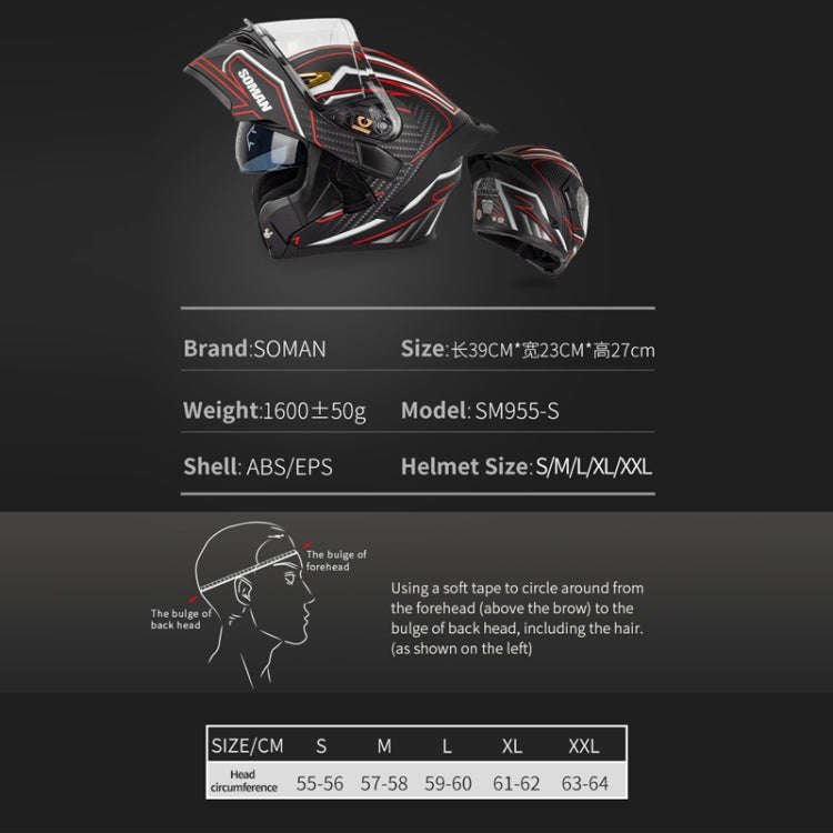 SOMAN Motorcycle Dual Lens Riding Peel-Off Full Coverage Helmet, Size: XL(Matt Black Red)