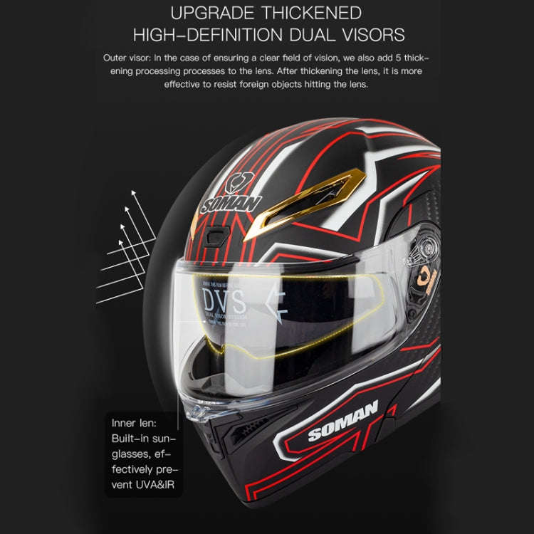 SOMAN Motorcycle Dual Lens Riding Peel-Off Full Coverage Helmet, Size: XL(Matt Black Red)