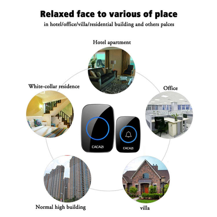 CACAZI A10DC 1 To 2 Battery Type Home Smart Waterproof Electronic Wireless Doorbell(White)