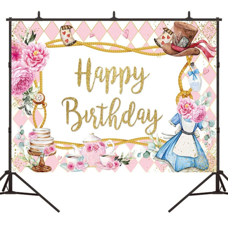 150 x 100cm Pink Flowers Cake Cartoon Birthday Background Cloth Birthday Decoration Banner Hangin...