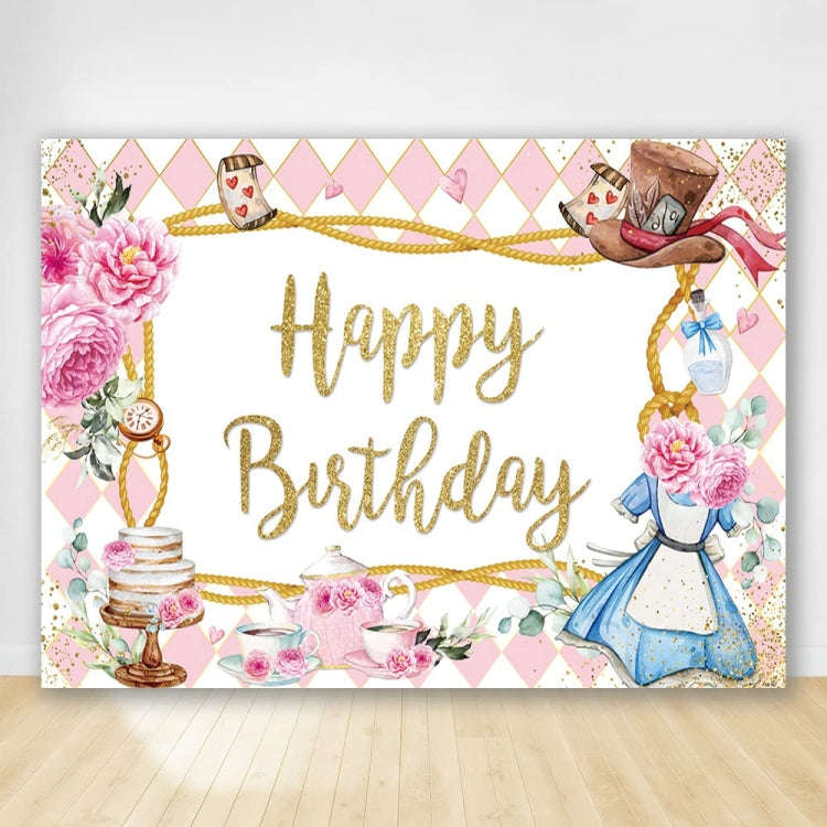 150 x 100cm Pink Flowers Cake Cartoon Birthday Background Cloth Birthday Decoration Banner Hangin...