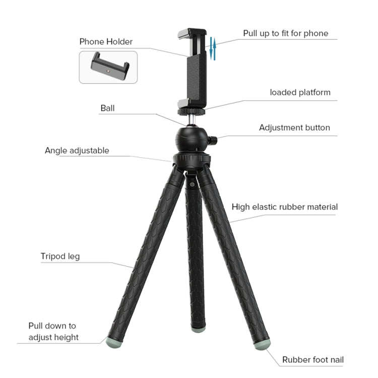 APEXEL APL-JJ09 Mobile Selfie Live Streaming Portable Stretch Telephoto Tripod(Black)