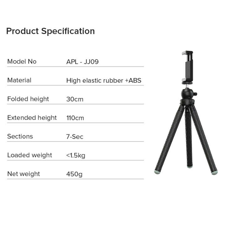 APEXEL APL-JJ09 Mobile Selfie Live Streaming Portable Stretch Telephoto Tripod(Black)