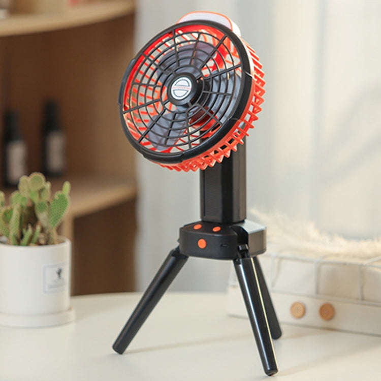 Outdoor Camping USB Charging Fan Tent Swing Head Fan With Tripod LED Light(Black Orange)