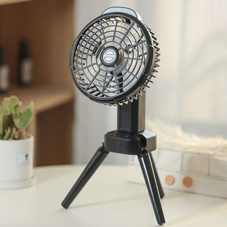 Outdoor Camping USB Charging Fan Tent Swing Head Fan With Tripod LED Light(Black)