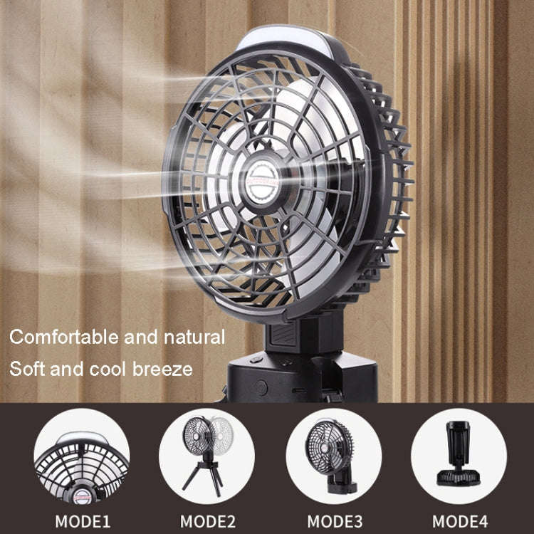 Outdoor Camping USB Charging Fan Tent Swing Head Fan With Tripod LED Light(Black Orange)