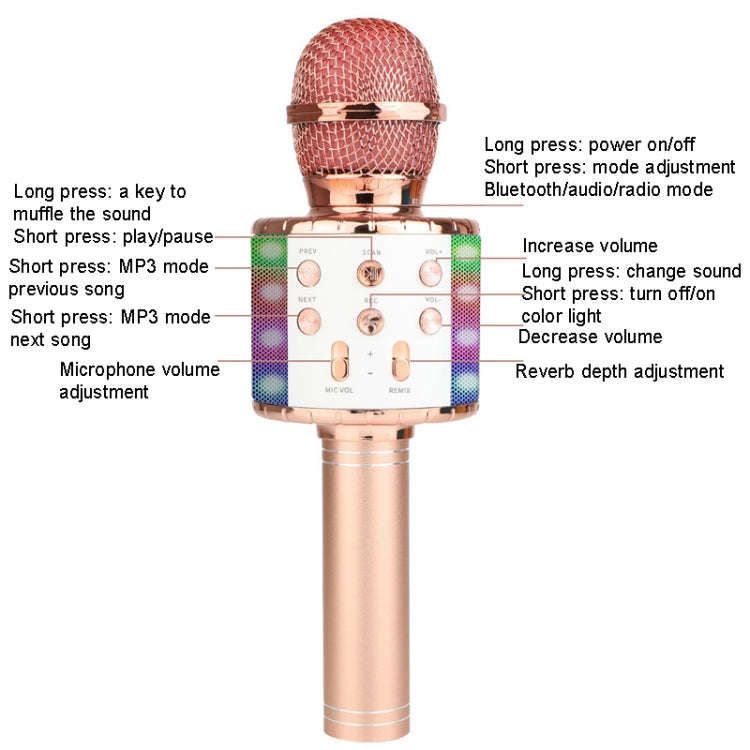 WS-858L LED Light Flashing Wireless Capacitance Microphone Comes With Audio Mobile Phone Bluetoon...