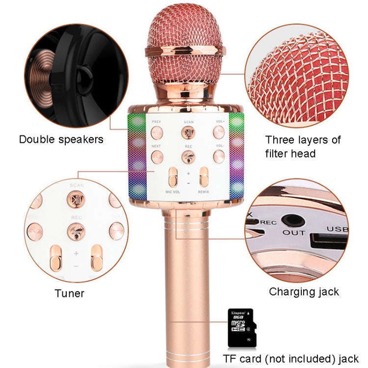 WS-858L LED Light Flashing Wireless Capacitance Microphone Comes With Audio Mobile Phone Bluetoon...