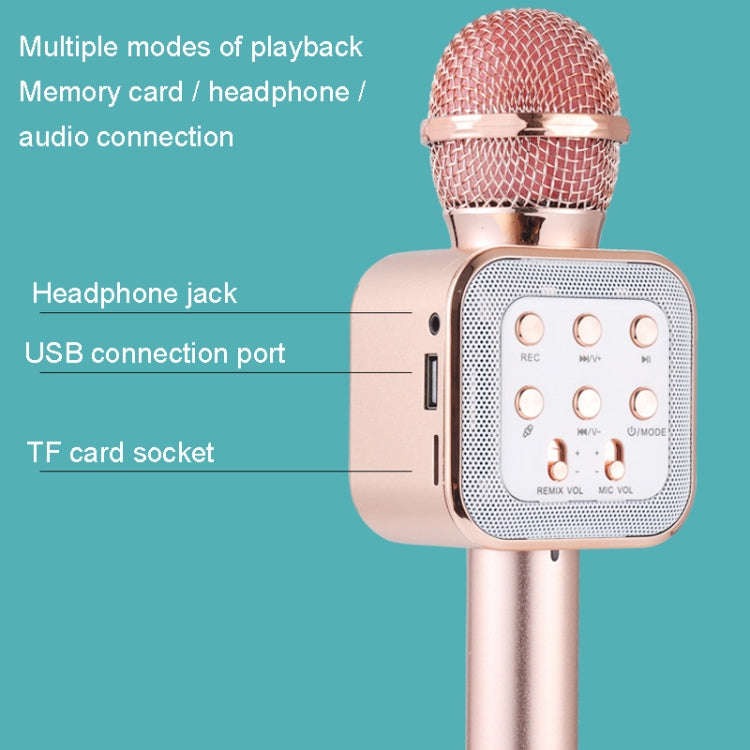 WS-1818 LED Light Flashing Microphone Self-contained Audio Bluetooth Wireless Microphone(Rose Gold)