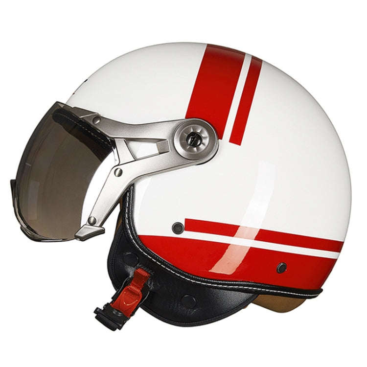 GXT Electric Vehicle Half Cover Helmet Four Seasons Retro Helmet, Size: M(Painted White Red Stripes)