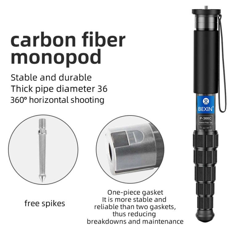 BEXIN P366CF-S Carbon Fiber Monopod Travel Shooting Mobile Phone Live Selfie Bracket Retractable ...