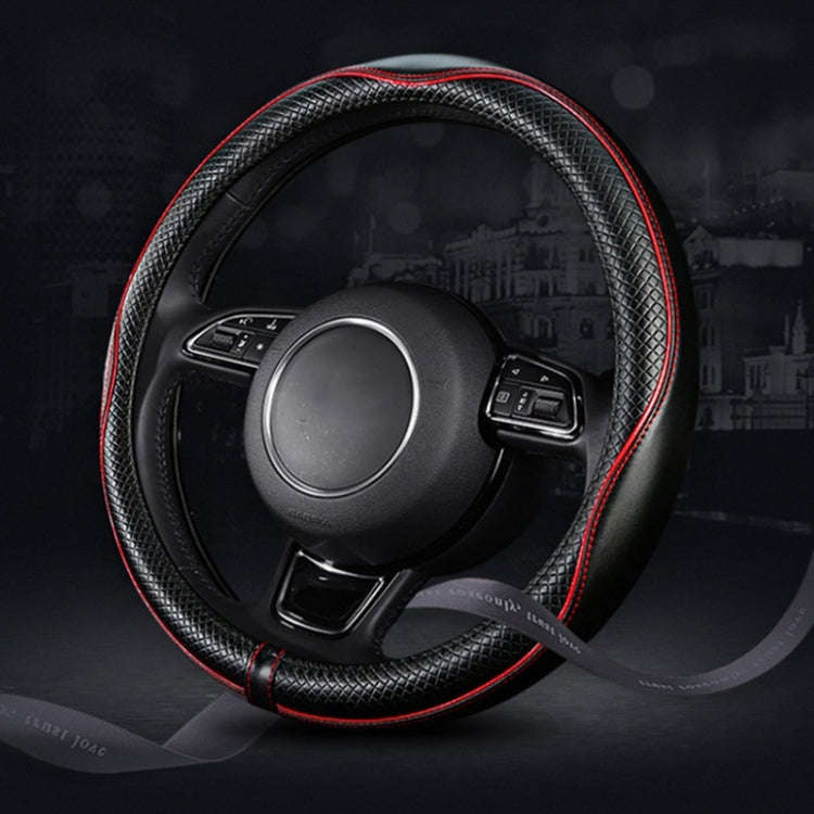 38cm Car Embossed Leather Steering Wheel Cover, Color: Black Red