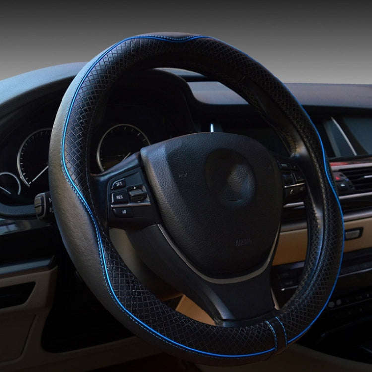 38cm Car Embossed Leather Steering Wheel Cover, Color: Black Blue