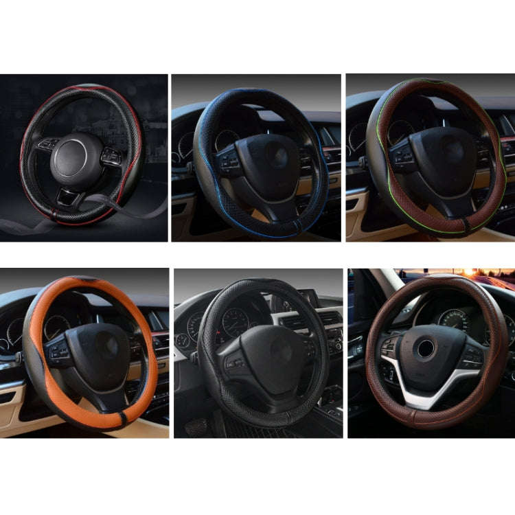38cm Car Embossed Leather Steering Wheel Cover, Color: Black Blue