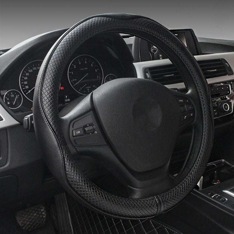 38cm Car Embossed Leather Steering Wheel Cover, Color: All Black