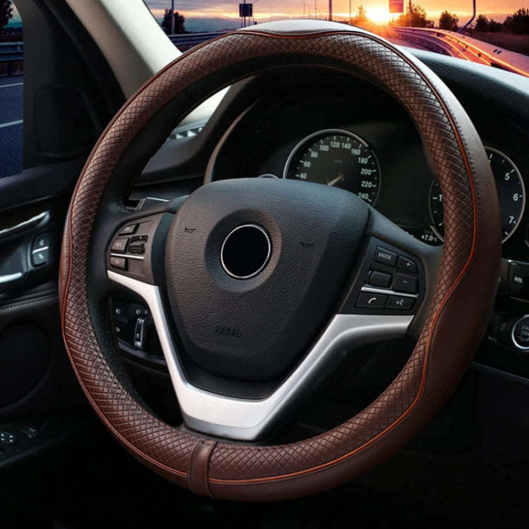 38cm Car Embossed Leather Steering Wheel Cover, Color: All Coffee