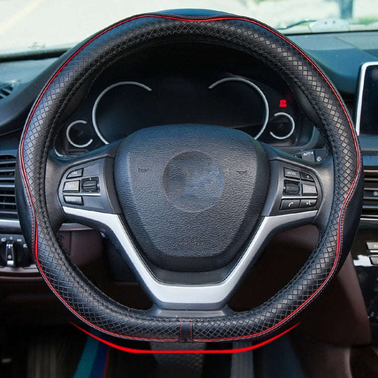 38cm Car Embossed Leather Steering Wheel Cover, Color: D Type Black Red
