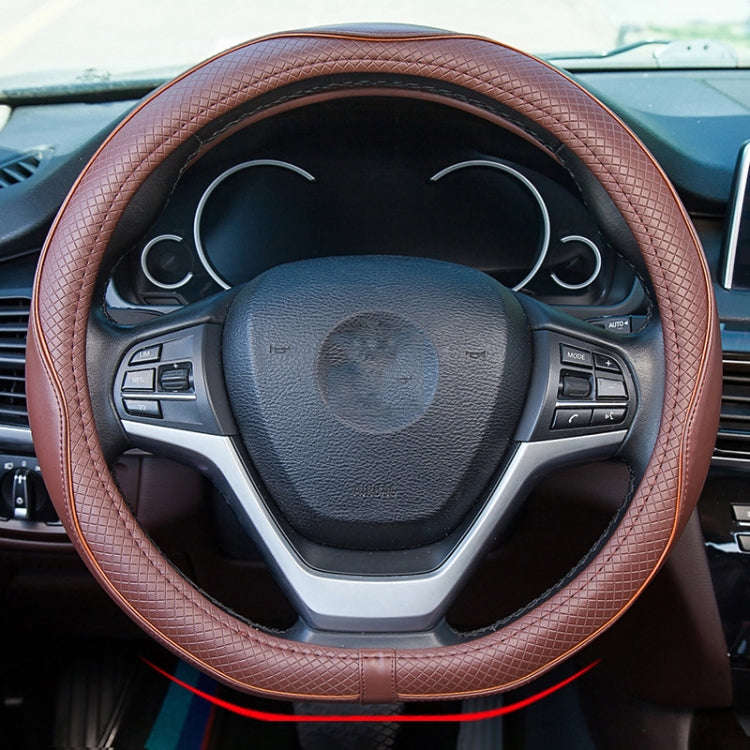 38cm Car Embossed Leather Steering Wheel Cover, Color: D Type All Coffee