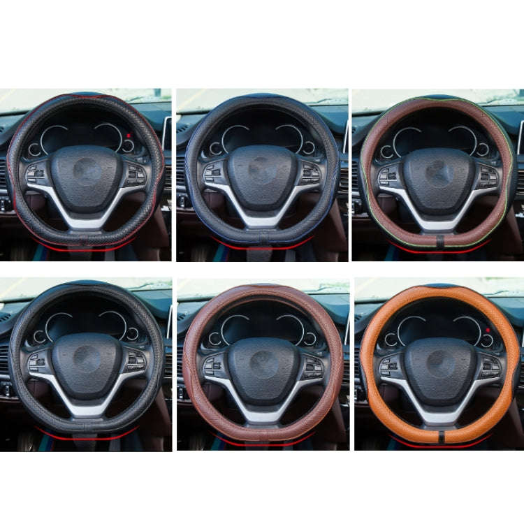 38cm Car Embossed Leather Steering Wheel Cover, Color: D Type Black Light Coffee