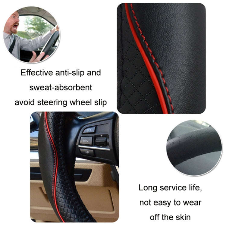 38cm Car Embossed Leather Steering Wheel Cover, Color: Black Blue