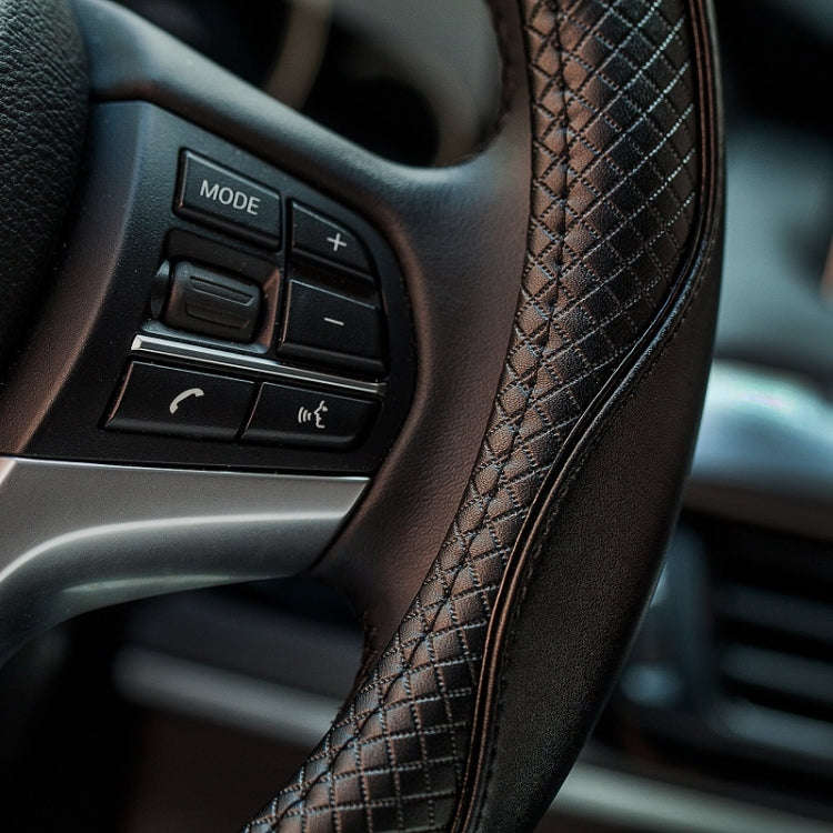 38cm Car Embossed Leather Steering Wheel Cover, Color: Black Blue