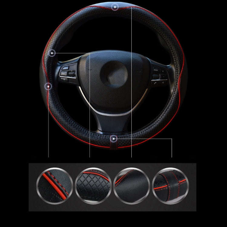 38cm Car Embossed Leather Steering Wheel Cover, Color: Black Blue