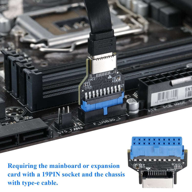 USB 3.0 19PIN Header to Type-E Front A-Key Interface Extend USB Ports to PC, Spec: Upward