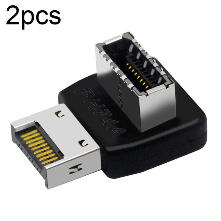 2pcs USB3.1 Type-E Computer Motherboard Interface 90 Degrees Elbow Front Type-C Adapter(PH74A)
