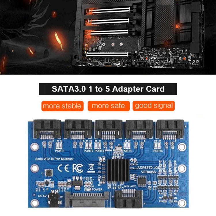 SATA2.0 3Gbps JMB321 Chip SATA Expansion Card 1 to 5 Port Riser Card
