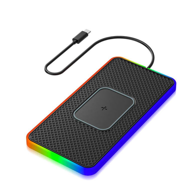 2 In 1 15W Car Mobile Phone Wireless Charger Non-slip Mat with Colorful Light USB-C/Type-C Cable ...