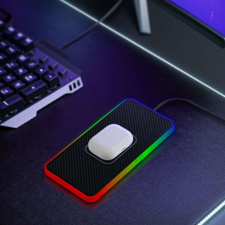 2 In 1 15W Car Mobile Phone Wireless Charger Non-slip Mat with Colorful Light USB Cable 0.3m