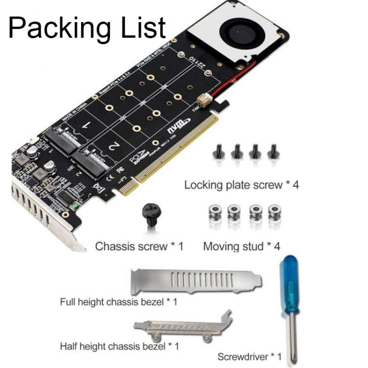 PCI-E X16 to M.2 M-key NVME X4 SSD RAID Array Expansion Adapter Support 2242/2260/2280/22110(PH44...