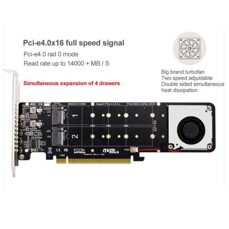 PCI-E X16 to M.2 M-key NVME X4 SSD RAID Array Expansion Adapter Support 2242/2260/2280/22110(PH44...