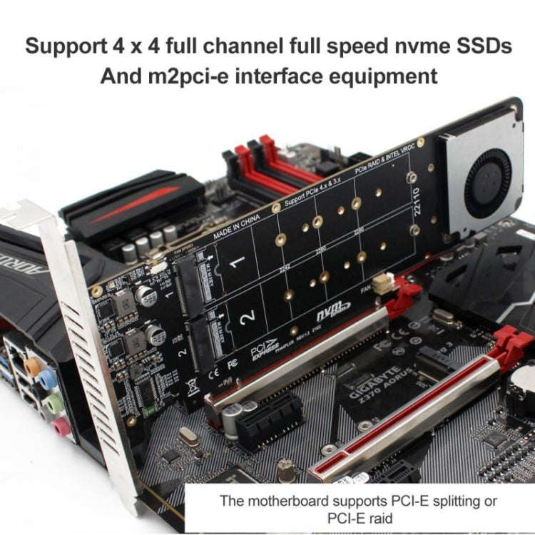 PCI-E X16 to M.2 M-key NVME X4 SSD RAID Array Expansion Adapter Support 2242/2260/2280/22110(PH44...