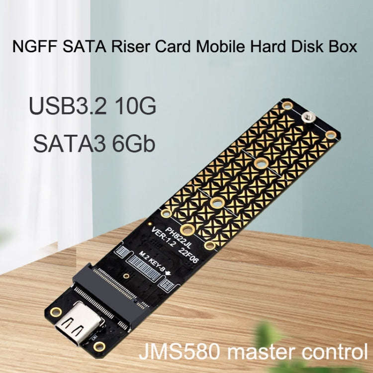 NGFF M.2 Bkey SATA Hard Disk SSD To USB3.1 Type-C / USB-C Expansion Card Conversion Board(Black)