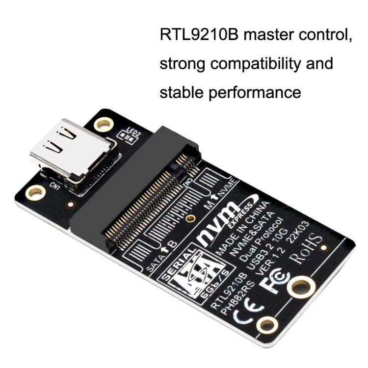 M.2 NVME Hard Disk Box Transfer Card RTL9210B Chip Type-C / USB-C USB3.1 Gen2 10Gbps(Black)