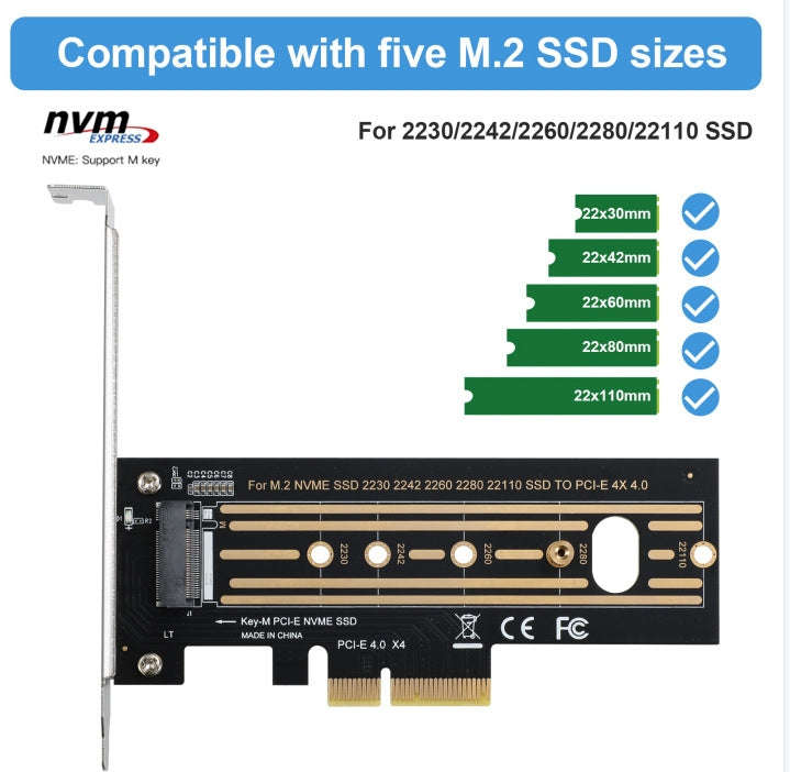2pcs M.2 Riser Card NVMe SSD to PCI-E X4 4.0 GEN4(Black)