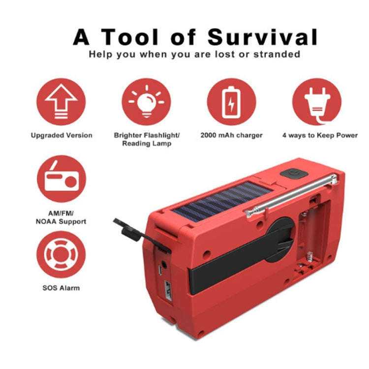 AM/FM/NoAA 2000mAh Emergency Radio Portable Hand Crank Solar Powered Radio(Green)