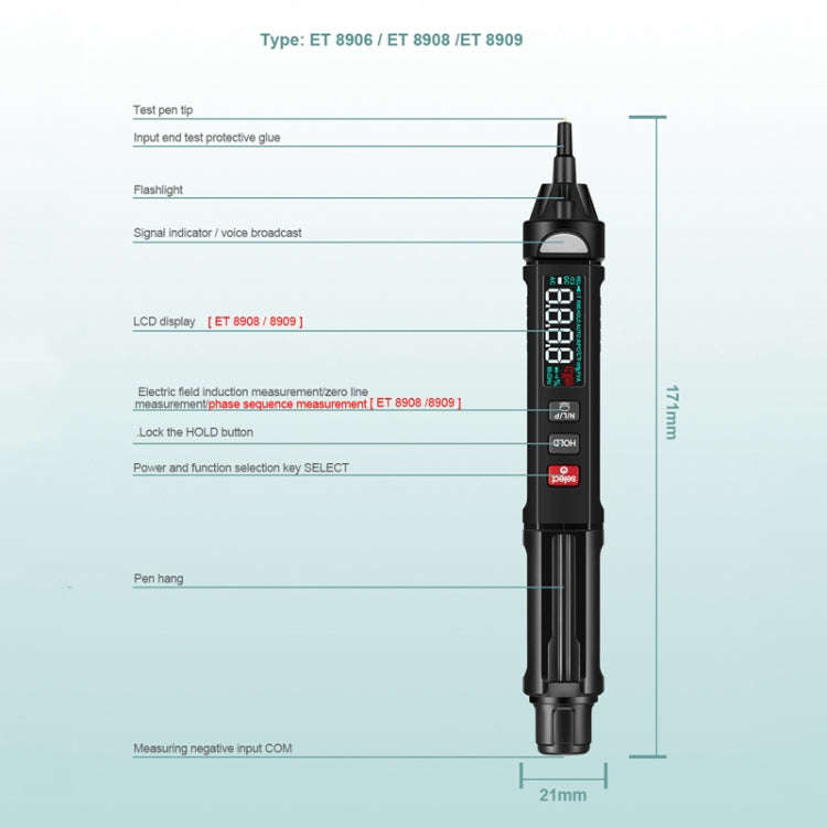 WinAPEX  ET8906  Digital Multimeter Voltage Test Pen Capacitance Meter Diode NVC Tester