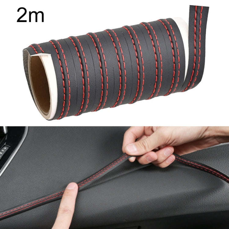 2m Car Center Console Interior Modification Leather Gap Strip(Black Red)