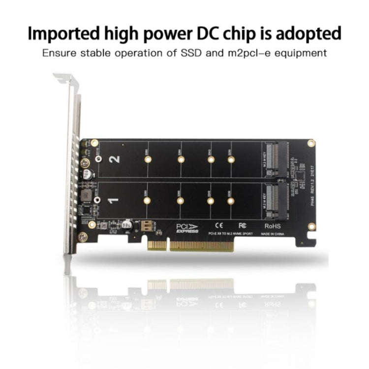 PCI-E X8 Double Disk Transfer Card NVME M.2 MKEY SSD RAID Array Expansion Adapter(PH45)