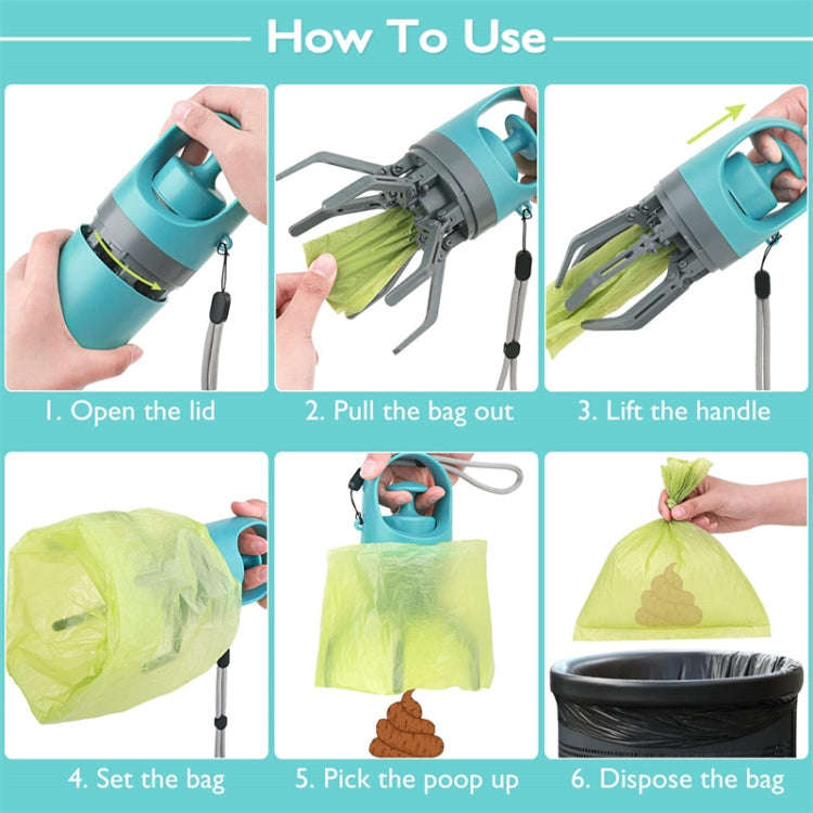 Six-claw Dog Pooper Scooper With Built-in Poop Bag Dispenser(Blue Gray)