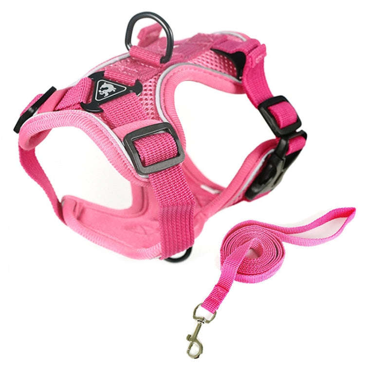 Pet Vest Harness + Traction Rope Set Reflective Breathable Dog Cat Harness, Size: L(Pink)