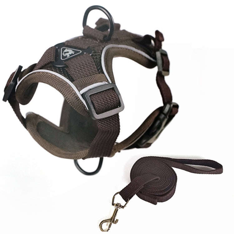 Pet Vest Harness + Traction Rope Set Reflective Breathable Dog Cat Harness, Size: L(Coffee)