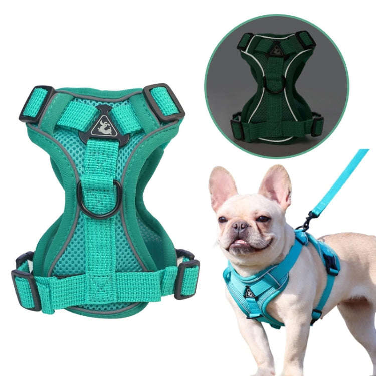 Pet Vest Harness + Traction Rope Set Reflective Breathable Dog Cat Harness, Size: XL(Blue)