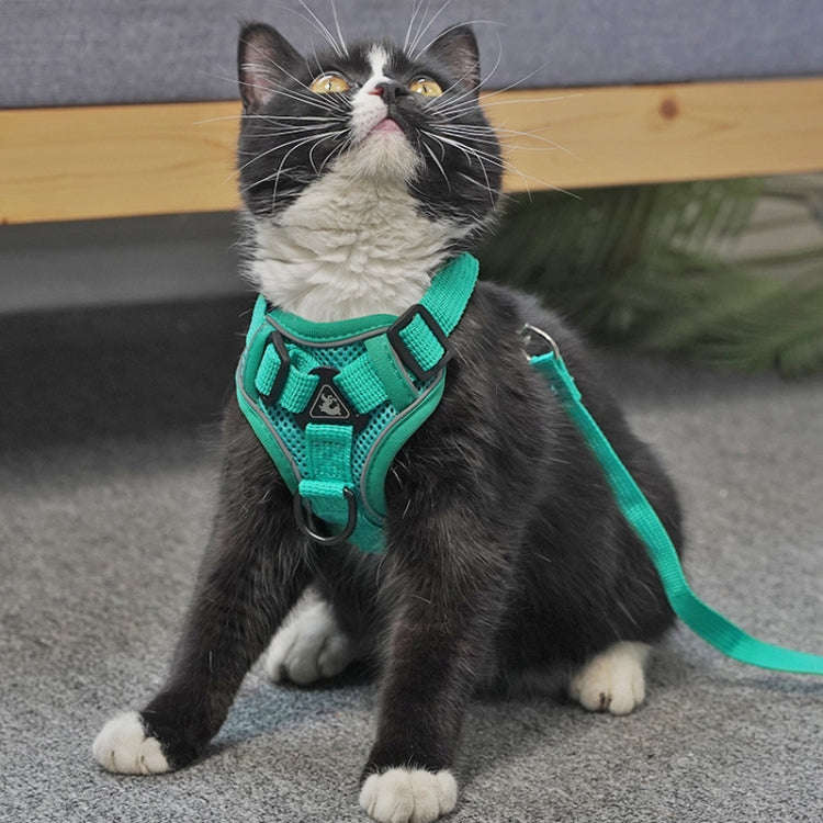 Pet Vest Harness + Traction Rope Set Reflective Breathable Dog Cat Harness, Size: XL(Blue)