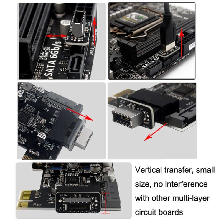 2pcs Mainboard USB3 19P/20P to TYPE-E Adapter Chassis Front TYPE-C/USB-C Plug Port(Black)