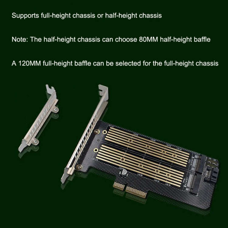 M.2 NVME NGFF SSD To PCIE SATA Dual Disk Conversion Expansion Card Supports MKEY BKEY Wiring(Black)