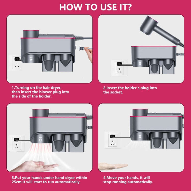 For Dyson Hair Dryer Bracket Storage Rack Wall Mounted Organizer Holders With Hand Dryer Black Ni...